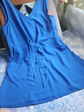Royal Blue V-Neck Tie-Waist Dress